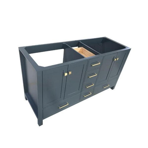 Image of Ariel Cambridge 60" Midnight Blue Transitional Double Sink Base Cabinet A061D-BC-MNB A055S-BC-MNB