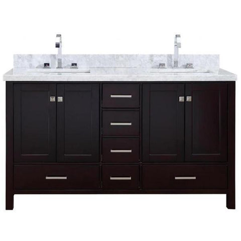 Image of Ariel Cambridge 61" Espresso Modern Double Rectangle Sink Vanity A061D-CWR-ESP