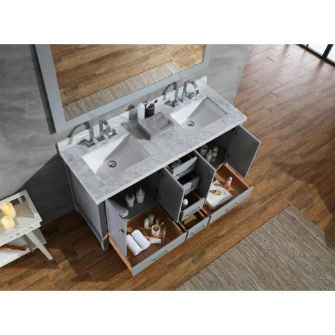 Image of Ariel Cambridge 61" Grey Modern Double Rectangle Sink Vanity A061D-CWR-GRY