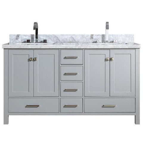 Image of Ariel Cambridge 61" Grey Modern Double Rectangle Sink Vanity A061D-CWR-GRY A061DCWRVOGRY