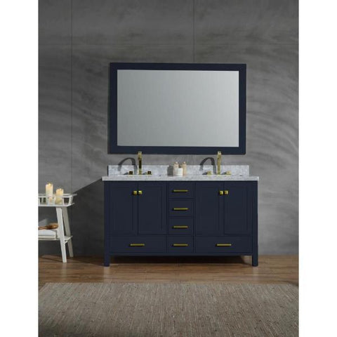 Image of Ariel Cambridge 61" Midnight Blue Modern Double Rectangle Sink Vanity A061D-CWR-MNB