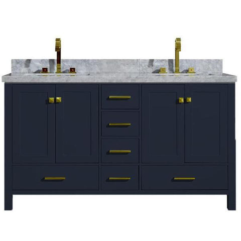 Image of Ariel Cambridge 61" Midnight Blue Modern Double Rectangle Sink Vanity A061D-CWR-MNB