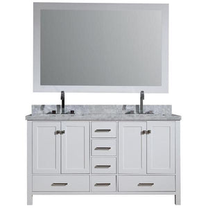 Ariel Cambridge 61" White Modern Double Rectangle Sink Vanity A061D-CWR-WHT