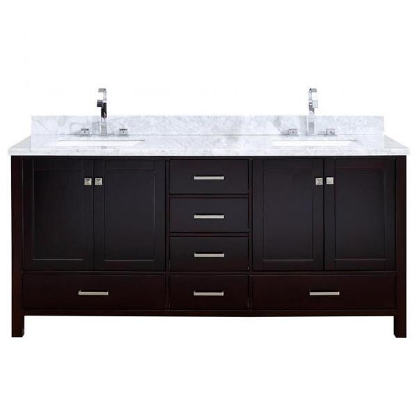 Ariel Cambridge 73" Espresso Modern Double Rectangle Sink Vanity A073D-CWR-ESP