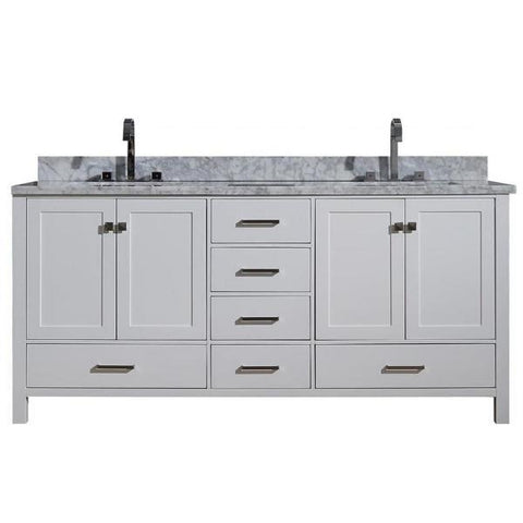 Ariel Cambridge 73" White Modern Double Rectangle Sink Vanity A073D-CWR-WHT