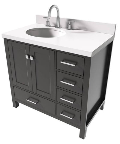Image of Ariel Cambridge Espresso Transitional 37" Left Offset Oval Sink Vanity w/ White Quartz Countertop | A037SLWQOVOESP