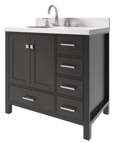 Image of Ariel Cambridge Espresso Transitional 37" Left Offset Oval Sink Vanity w/ White Quartz Countertop | A037SLWQOVOESP
