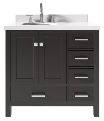 Image of Ariel Cambridge Espresso Transitional 37" Left Offset Oval Sink Vanity w/ White Quartz Countertop | A037SLWQOVOESP