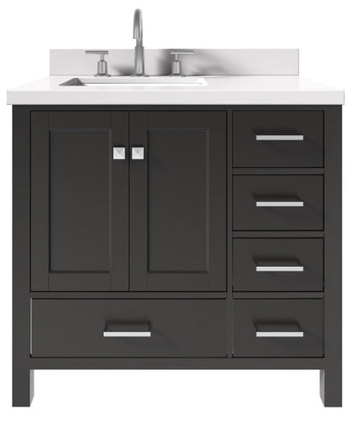 Image of Ariel Cambridge Espresso Transitional 37" Left Offset Rectangle Sink Vanity w/ White Quartz Countertop | A037SLWQRVOESP A037SLWQRVOESP