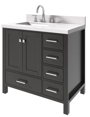 Image of Ariel Cambridge Espresso Transitional 37" Left Offset Rectangle Sink Vanity w/ White Quartz Countertop | A037SLWQRVOESP A037SLWQRVOESP