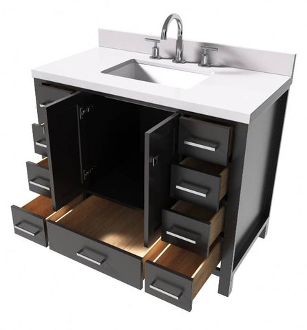 Image of Ariel Cambridge Espresso Transitional 43" Rectangle Sink Vanity w/ White Quartz Countertop | A043SWQRVOESP A043SWQRVOESP