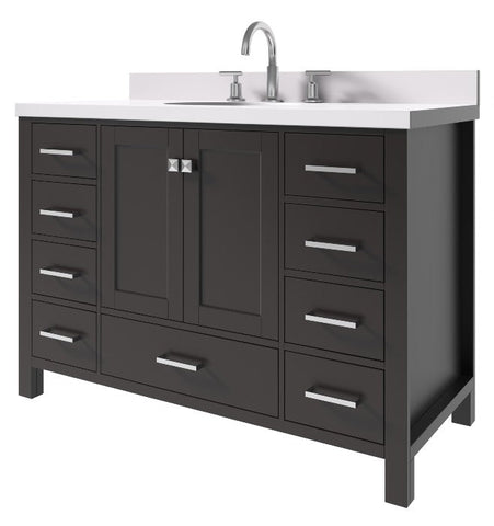 Image of Ariel Cambridge Espresso Transitional 49" Oval Sink Vanity w/ White Quartz Countertop | A049SWQOVOESP A049SWQOVOESP