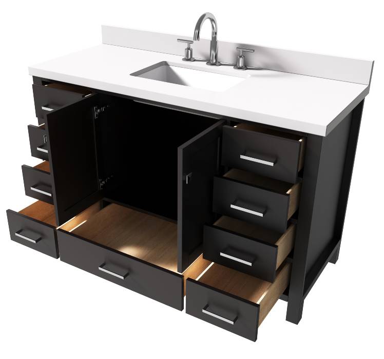 Ariel Cambridge Espresso Transitional 55" Rectangle Sink Vanity w/ White Quartz Countertop | A055SWQRVOESP A055SWQRVOESP