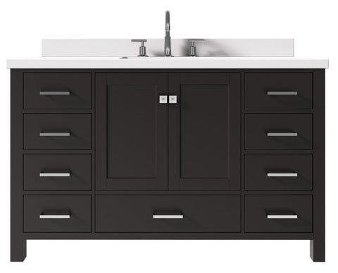 Image of Ariel Cambridge Espresso Transitional 55" Rectangle Sink Vanity w/ White Quartz Countertop | A055SWQRVOESP A055SWQRVOESP