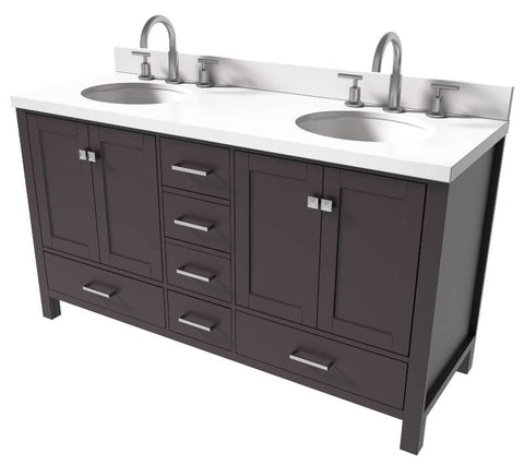 Image of Ariel Cambridge Espresso Transitional 61" Double Oval Sink Vanity w/ White Quartz Countertop | A061DWQOVOESP A061DWQOVOESP