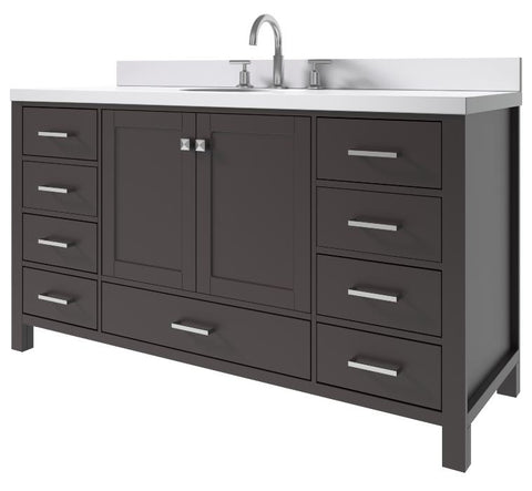 Image of Ariel Cambridge Espresso Transitional 61" Oval Sink Vanity w/ White Quartz Countertop | A061SWQOVOESP A061SWQOVOESP
