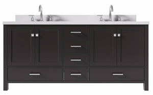 Ariel Cambridge Espresso Transitional 73" Double Oval Sink Vanity w/ White Quartz Countertop | A073DWQOVOESP A073DWQOVOESP