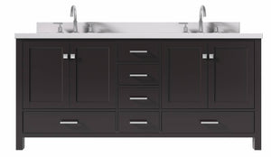 Ariel Cambridge Espresso Transitional 73" Double Rectangle Sink Vanity w/ White Quartz Countertop | A073DWQRVOESP A073DWQRVOESP