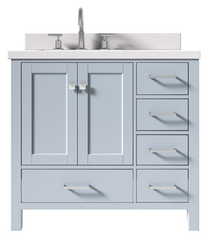 Ariel Cambridge Grey Transitional 37" Left Offset Rectangle Sink Vanity w/ White Quartz Countertop | A037SLWQRVOGRY A037SLWQRVOGRY