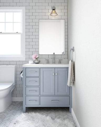 Image of Ariel Cambridge Grey Transitional 37" Right Offset Rectangle Sink Vanity w/ White Quartz Countertop | A037SRWQOVOGRY A037SRWQOVOGRY