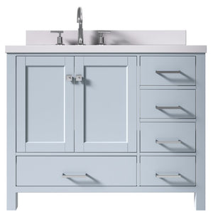 Ariel Cambridge Grey Transitional 43" Left Offset Rectangle Sink Vanity w/ White Quartz Countertop | A043SLWQRVOGRY A043SLWQRVOGRY