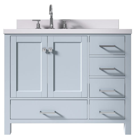 Image of Ariel Cambridge Grey Transitional 43" Left Offset Rectangle Sink Vanity w/ White Quartz Countertop | A043SLWQRVOGRY A043SLWQRVOGRY