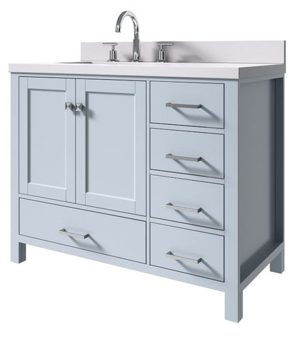 Image of Ariel Cambridge Grey Transitional 43" Left Offset Rectangle Sink Vanity w/ White Quartz Countertop | A043SLWQRVOGRY A043SLWQRVOGRY