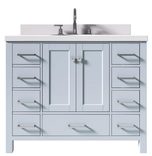 Ariel Cambridge Grey Transitional 43" Oval Sink Vanity w/ White Quartz Countertop | A043SWQOVOGRY A043SWQOVOGRY