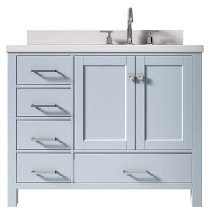 Ariel Cambridge Grey Transitional 43" Right Offset Rectangle Sink Vanity w/ White Quartz Countertop | A043SRWQRVOGRY A043SRWQRVOGRY
