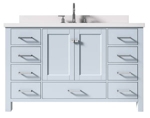 Ariel Cambridge Grey Transitional 55" Oval Sink Vanity w/ White Quartz Countertop | A055SWQOVOGRY
