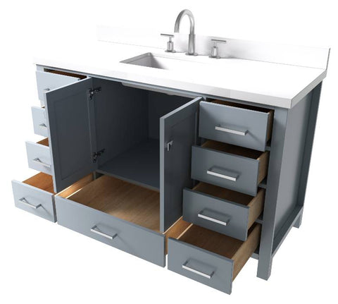 Image of Ariel Cambridge Grey Transitional 55" Rectangle Sink Vanity w/ White Quartz Countertop | A055SWQRVOGRY A055SWQRVOGRY