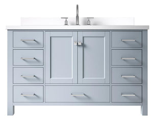 Ariel Cambridge Grey Transitional 55" Rectangle Sink Vanity w/ White Quartz Countertop | A055SWQRVOGRY A055SWQRVOGRY