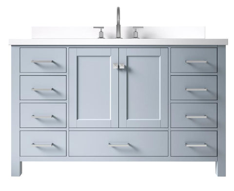 Image of Ariel Cambridge Grey Transitional 55" Rectangle Sink Vanity w/ White Quartz Countertop | A055SWQRVOGRY A055SWQRVOGRY