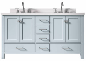 Ariel Cambridge Grey Transitional 61" Double Oval Sink Vanity w/ White Quartz Countertop | A061DWQOVOGRY A061DWQOVOGRY