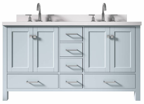 Image of Ariel Cambridge Grey Transitional 61" Double Oval Sink Vanity w/ White Quartz Countertop | A061DWQOVOGRY A061DWQOVOGRY