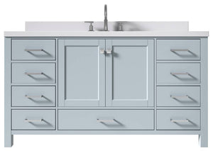 Ariel Cambridge Grey Transitional 61" Oval Sink Vanity w/ White Quartz Countertop | A061SWQOVOGRY