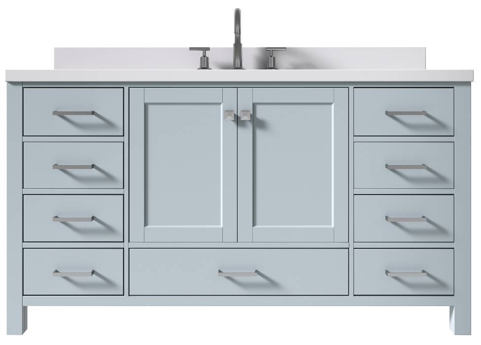 Ariel Cambridge Grey Transitional 61" Rectangle Sink Vanity w/ White Quartz Countertop | A061SWQRVOGRY A061SWQRVOGRY