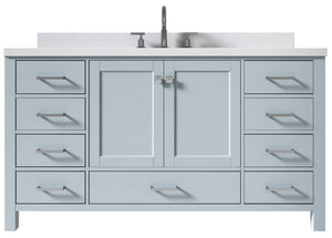 Ariel Cambridge Grey Transitional 61" Rectangle Sink Vanity w/ White Quartz Countertop | A061SWQRVOGRY A061SWQRVOGRY