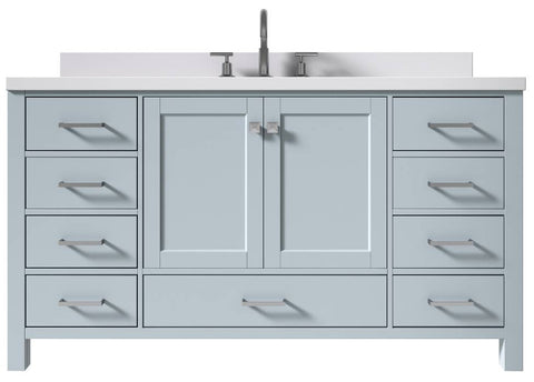 Image of Ariel Cambridge Grey Transitional 61" Rectangle Sink Vanity w/ White Quartz Countertop | A061SWQRVOGRY A061SWQRVOGRY