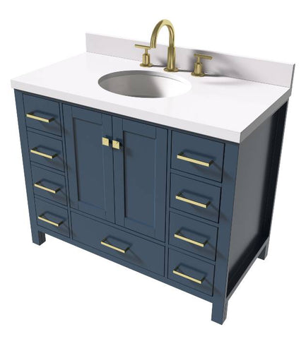 Image of Ariel Cambridge Midnight Blue Transitional 43" Oval Sink Vanity w/ White Quartz Countertop | A043SWQOVOMNB