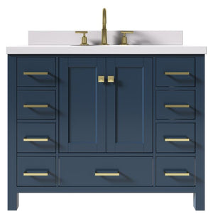 Ariel Cambridge Midnight Blue Transitional 43" Oval Sink Vanity w/ White Quartz Countertop | A043SWQOVOMNB