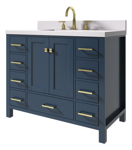 Image of Ariel Cambridge Midnight Blue Transitional 43" Rectangle Sink Vanity w/ White Quartz Countertop | A043SWQRVOMNB A043SWQRVOMNB