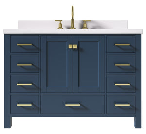 Ariel Cambridge Midnight Blue Transitional 49" Oval Sink Vanity w/ White Quartz Countertop | A049SWQOVOMNB A049SWQOVOMNB