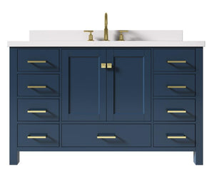Ariel Cambridge Midnight Blue Transitional 55" Oval Sink Vanity w/ White Quartz Countertop | A055SWQOVOMNB A055SWQOVOMNB