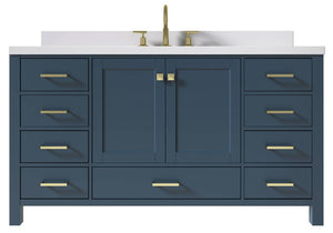 Ariel Cambridge Midnight Blue Transitional 61" Oval Sink Vanity w/ White Quartz Countertop | A061SWQOVOMNB A061SWQOVOMNB