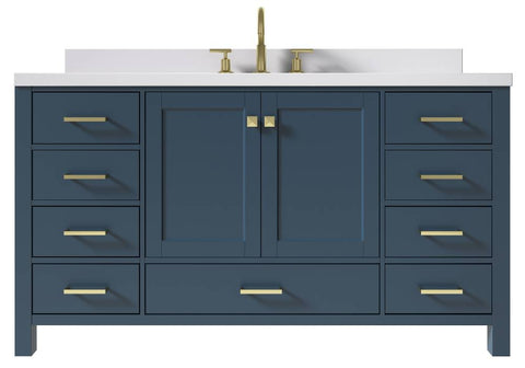 Image of Ariel Cambridge Midnight Blue Transitional 61" Oval Sink Vanity w/ White Quartz Countertop | A061SWQOVOMNB A061SWQOVOMNB