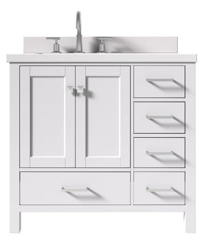 Ariel Cambridge White Transitional 37" Left Offset Rectangle Sink Vanity w/ White Quartz Countertop | A037SLWQRVOWHT