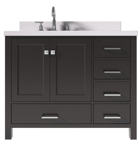 Image of Ariel Cambridge White Transitional 43" Left Offset Oval Sink Vanity w/ White Quartz Countertop | A043SLWQOVOESP