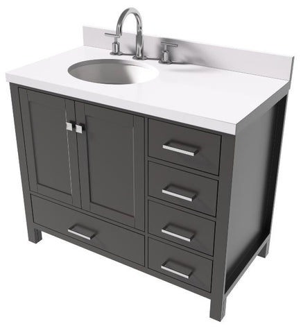 Image of Ariel Cambridge White Transitional 43" Left Offset Oval Sink Vanity w/ White Quartz Countertop | A043SLWQOVOESP