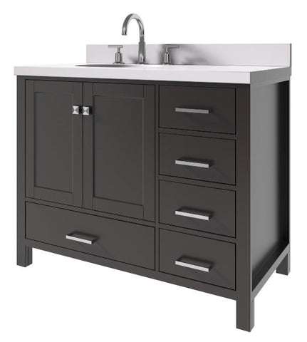 Image of Ariel Cambridge White Transitional 43" Left Offset Oval Sink Vanity w/ White Quartz Countertop | A043SLWQOVOESP